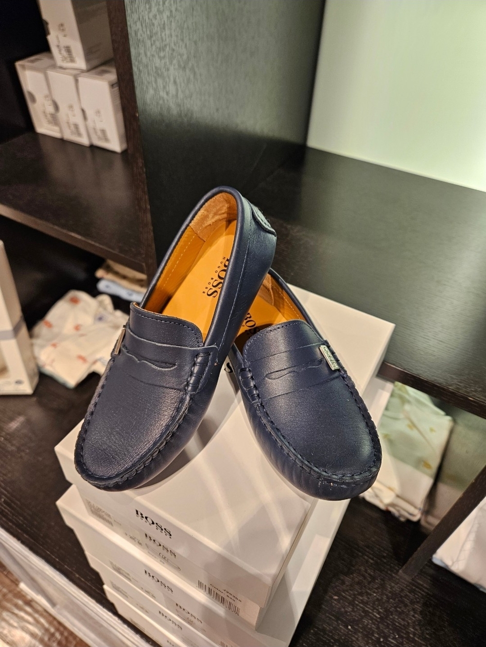 Hugo Boss Navy Leather Penny Loafers